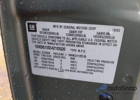 2004 Chevrolet Trailblazer Ls из США, поврежденный, VIN 1GNDS13S542103026